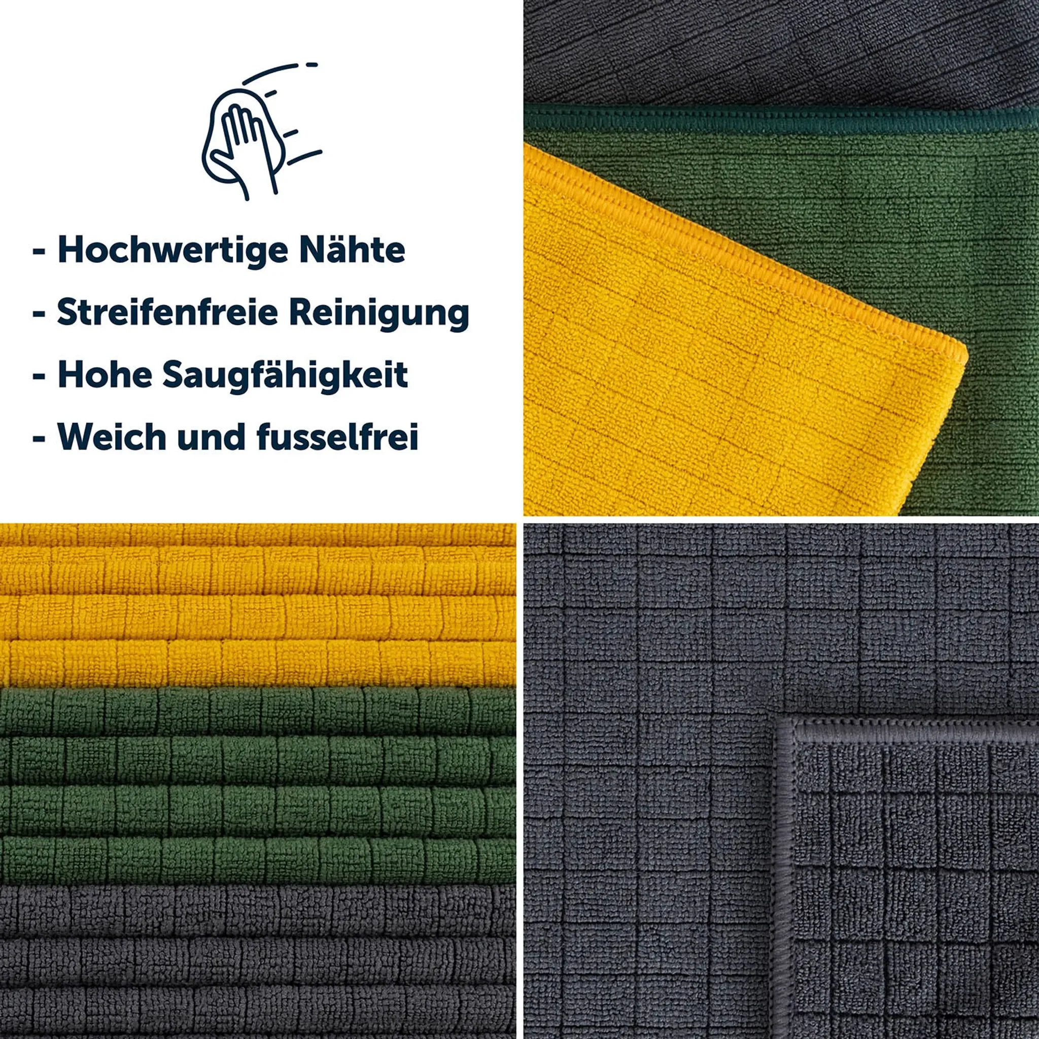 Blumtal 8er-Set Premium Mikrofasertücher – 355 GSM, streifenfrei & fusselfrei